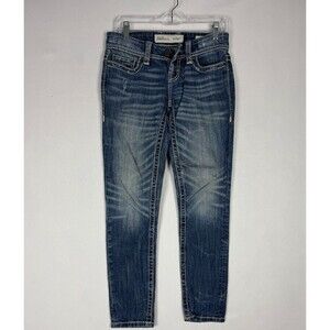 BKE‎ Jeans Womens Stella 25 Blue Embroidered Tapered Western Cowgirl Distressed